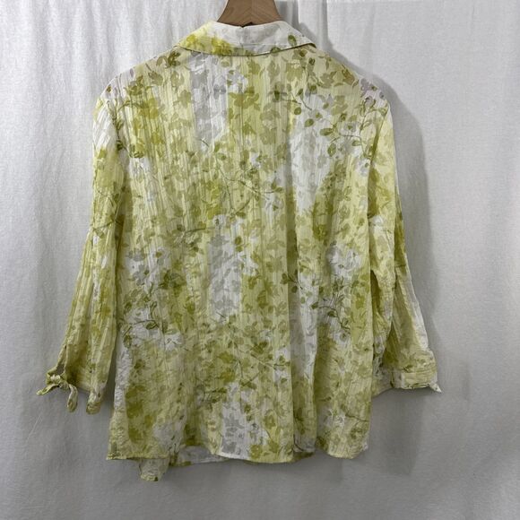 JM Collection Green White Sheer Floral Print Button Up Shirt Womens Size 18 - Picture 2 of 7
